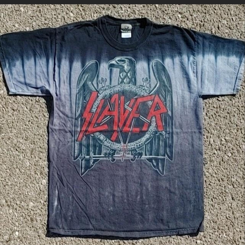 Vtg 2010 Slayer Eagle Tie Dye Liquid Blue T-Shirt Large Metal Band Tee Iron Eagl
